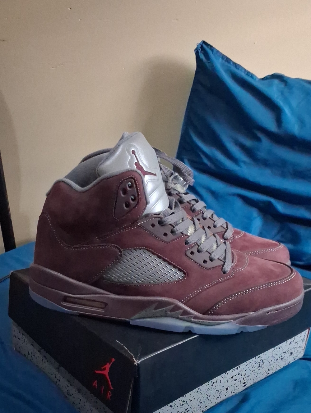 Jordan Men’s High-Top Sneakers in Maroon and Silver